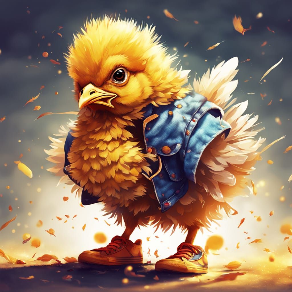 Angry Chick in Sneakers: Digital Art Illustration