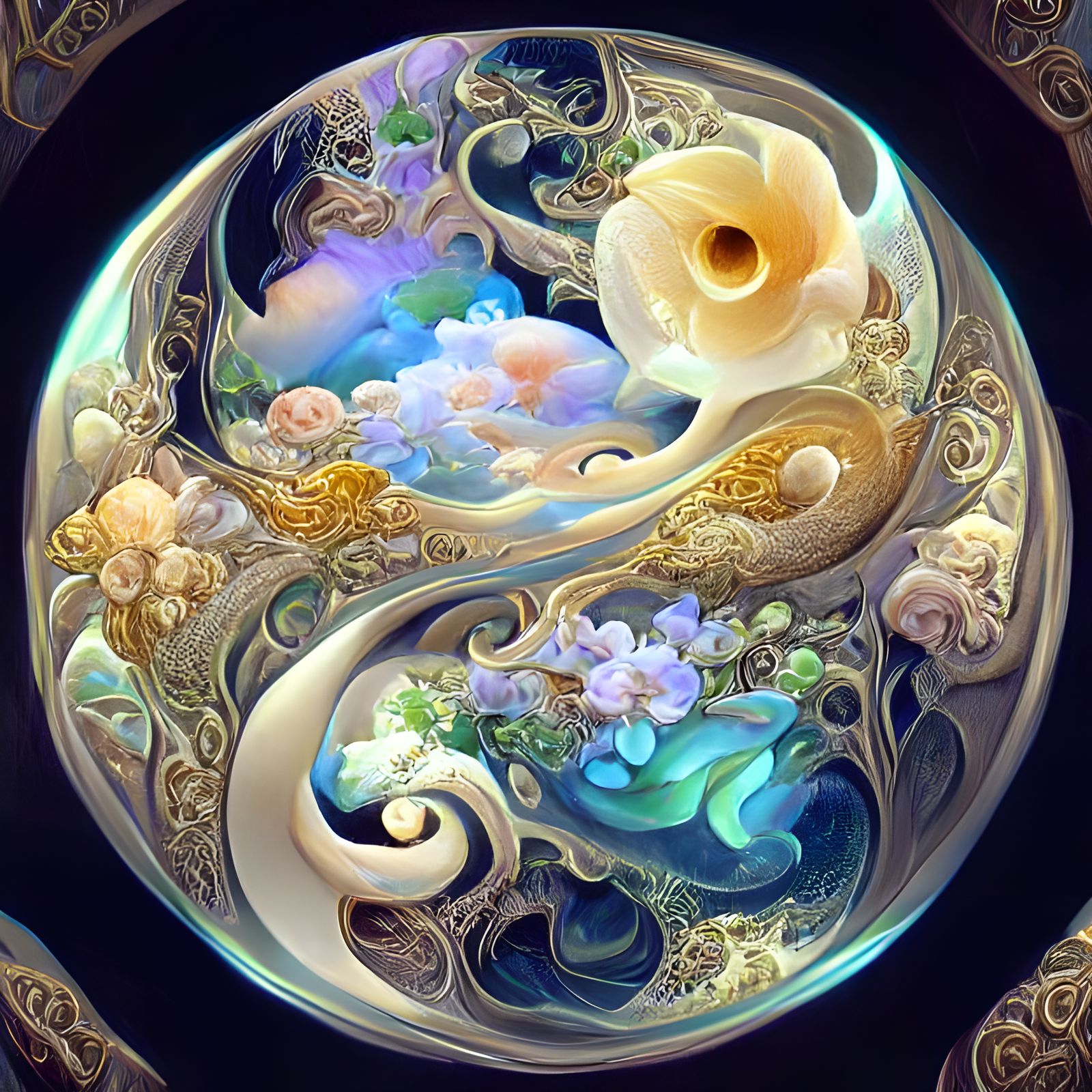 Nature's Yin Yang in Art Nouveau Style