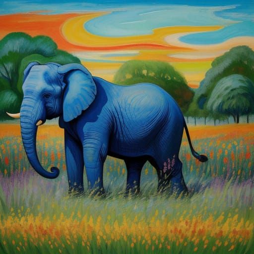 Vibrant Elephant in a Neo-Expressionist Landscape