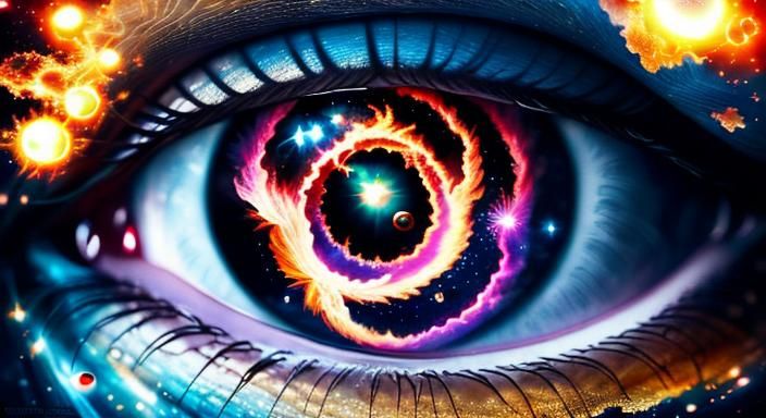 Celestial Woman with Galaxy Eyes: Digital Art