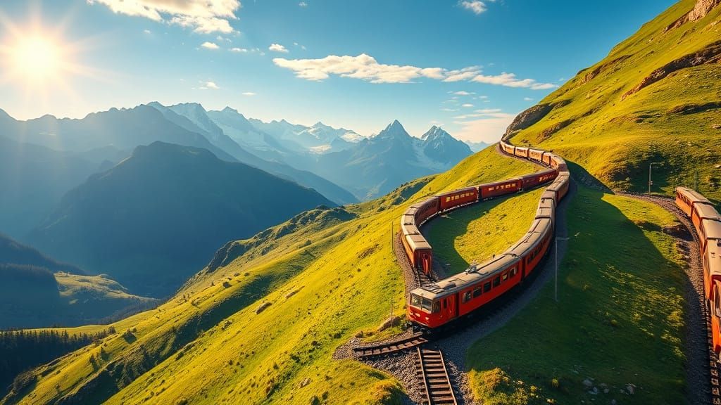 Surreal Train Journey Down Swiss Alps in a Cyberpunk Aesthet...