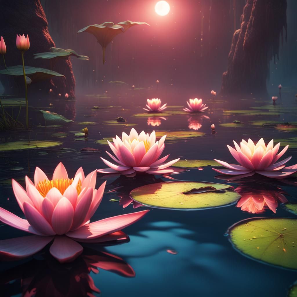 Glowing Water Lilies in Fantasy Concept Art