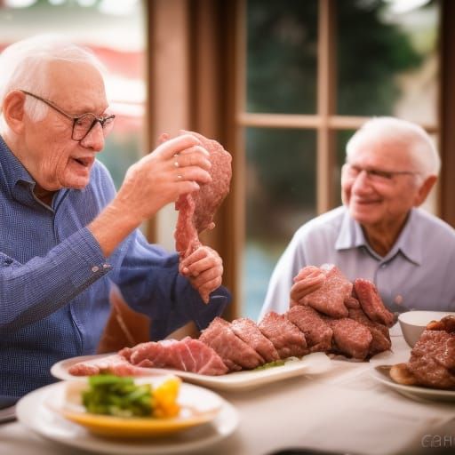 Grandpa blesses the meat at the family dinner