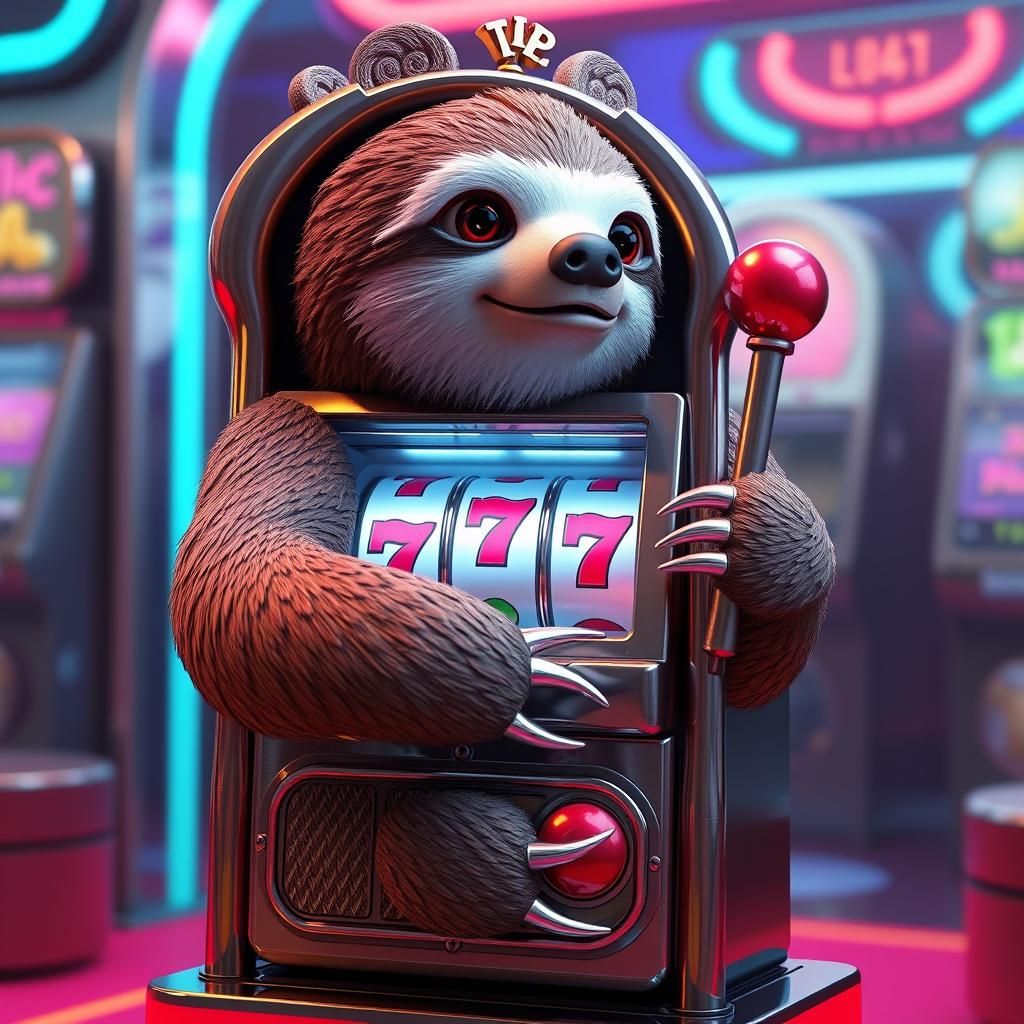 Anthropomorphic Sloth Slot Machine in Detailed 3D Art