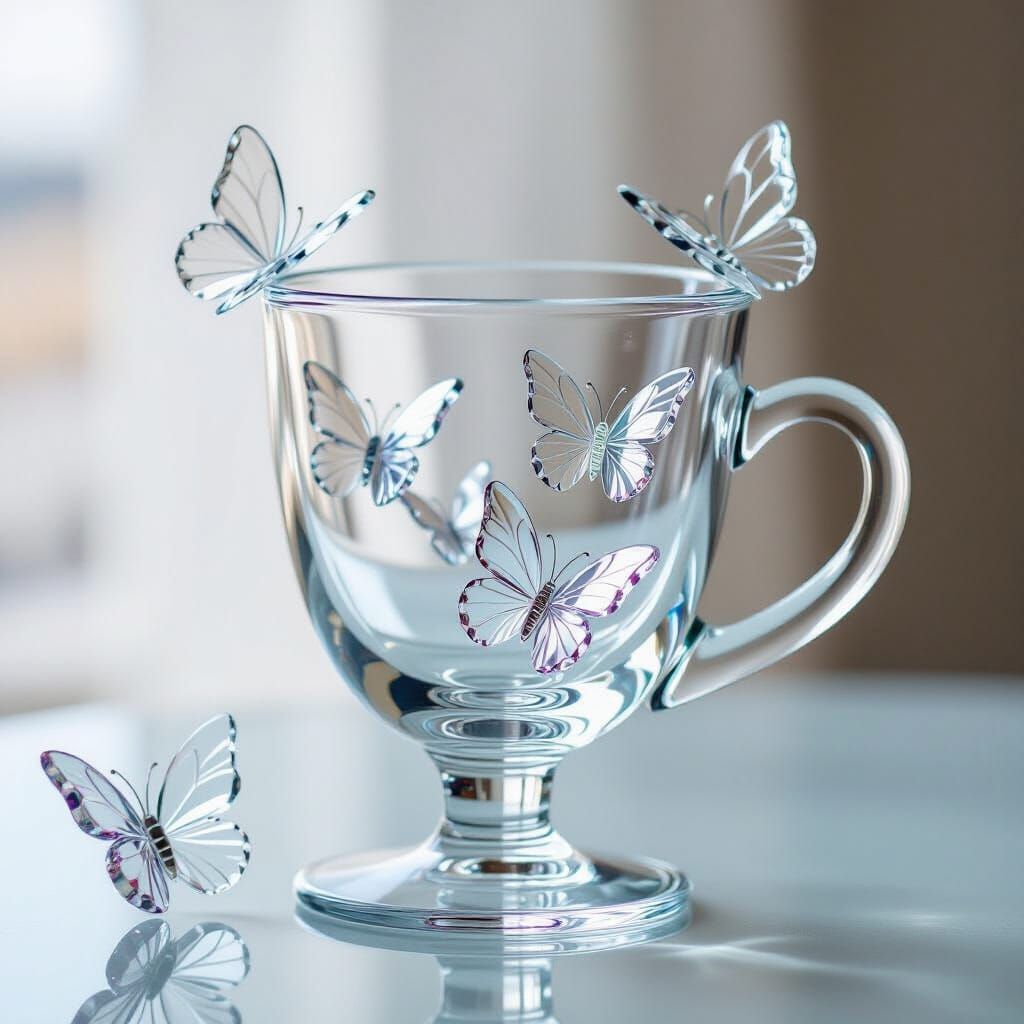 Glass Cup with Crystal Butterflies