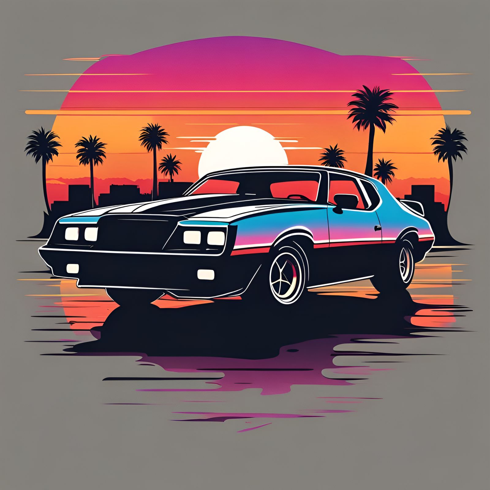 Muscle Car Sunset: Retro 80s T-Shirt Design
