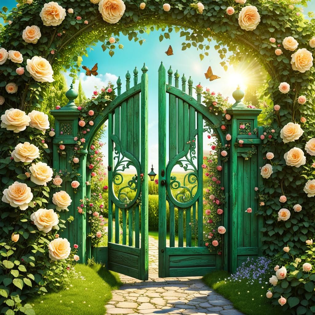 Floral Secret Garden with Rose-Covered Archway
