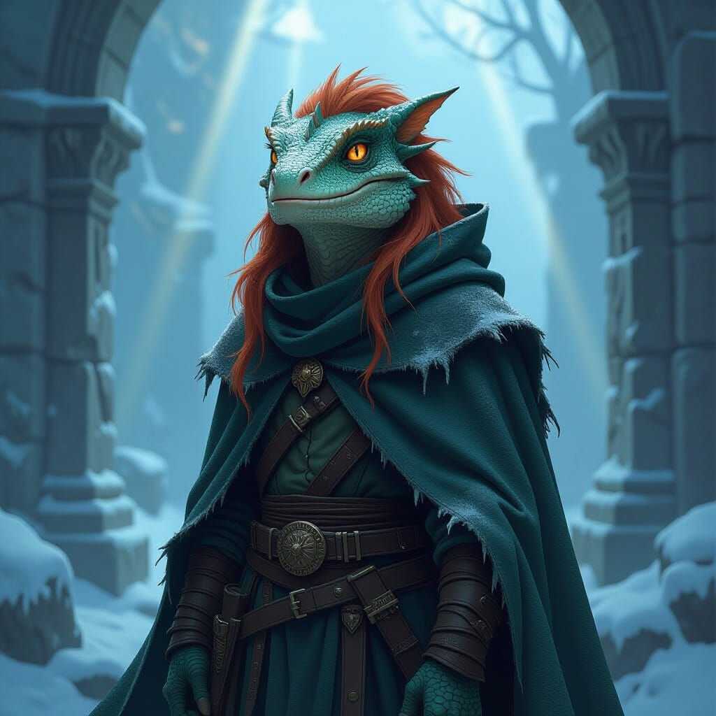 Lizardfolk Warrior Smirks in Frosty Ancient Ruins