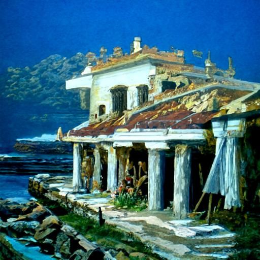 Seaside Roman Villa: Oil Painting in Gurney Style