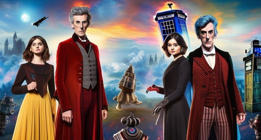 Doctor Who and Clara in Gothic Ink Painting
