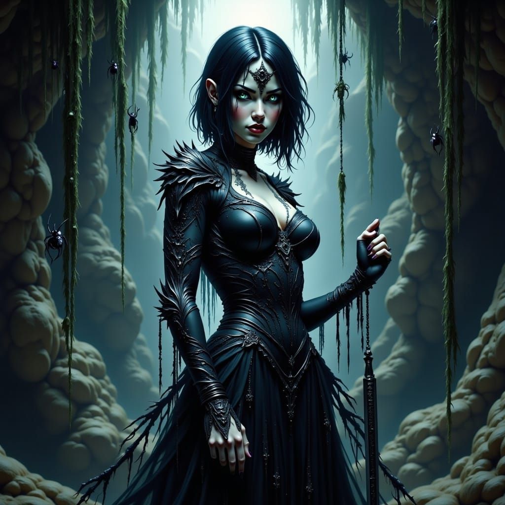 Spider Queen in Jungle Lair, Dark Fantasy Art