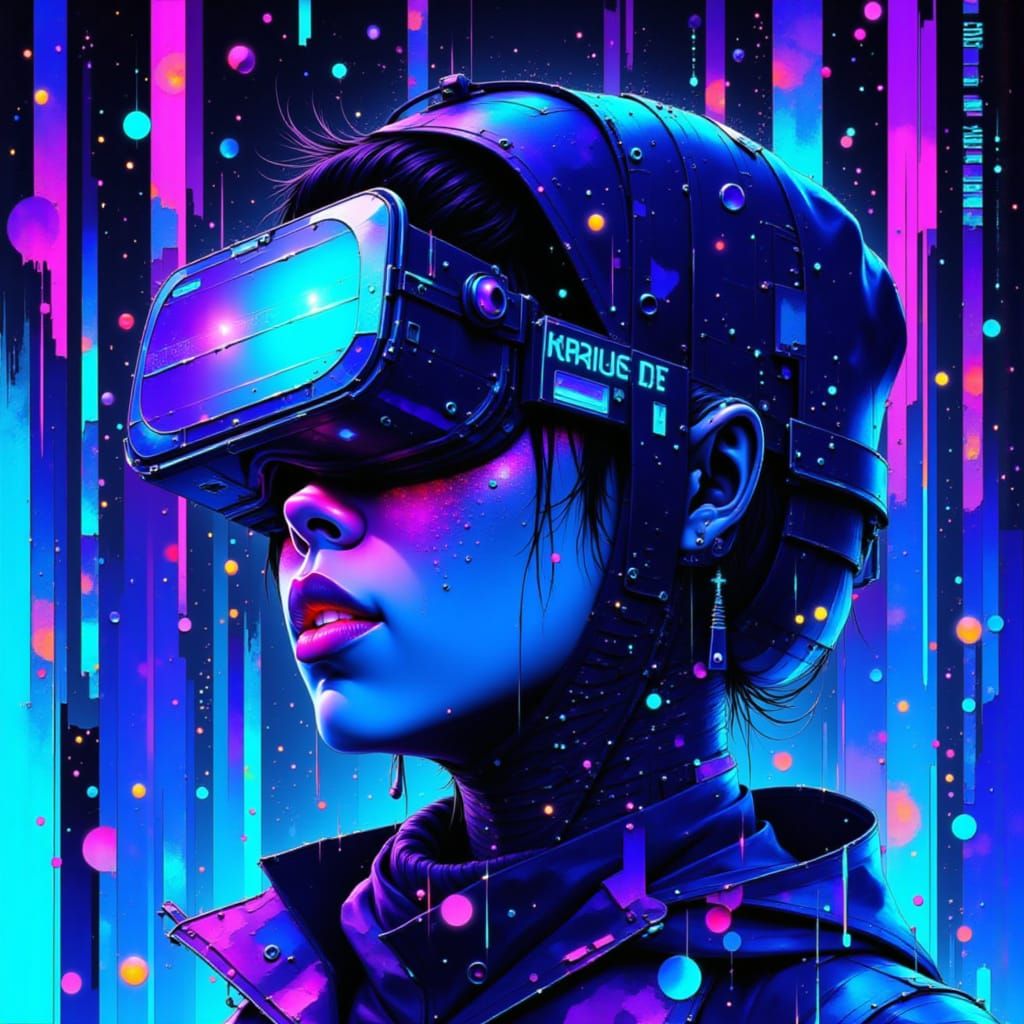 Cyberpunk Hacker in Neon VR World of Code