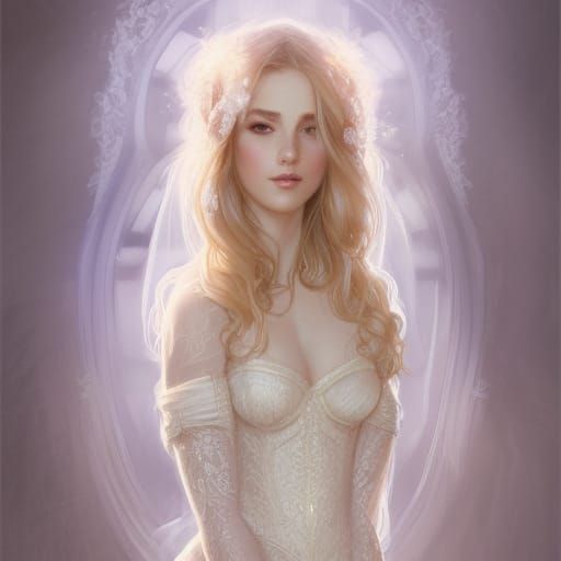 Attractive Blonde Bride Portrait in Art Nouveau Style
