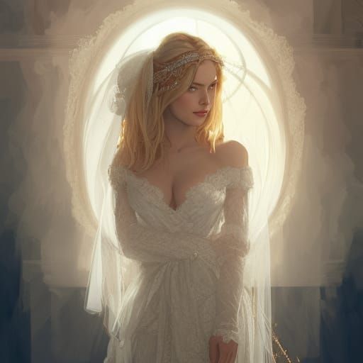 Attractive Blonde Bride in Haute Couture Outfit