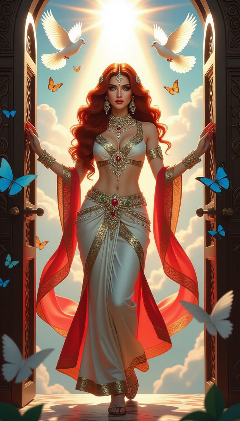 Punjabi Goddess at Heaven's Gate in Hyperrealistic Style