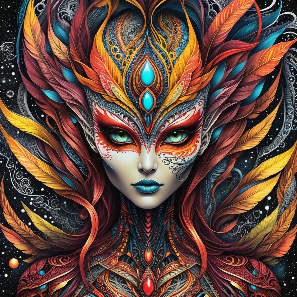 Alien Portrait in DMT Zentangle Art