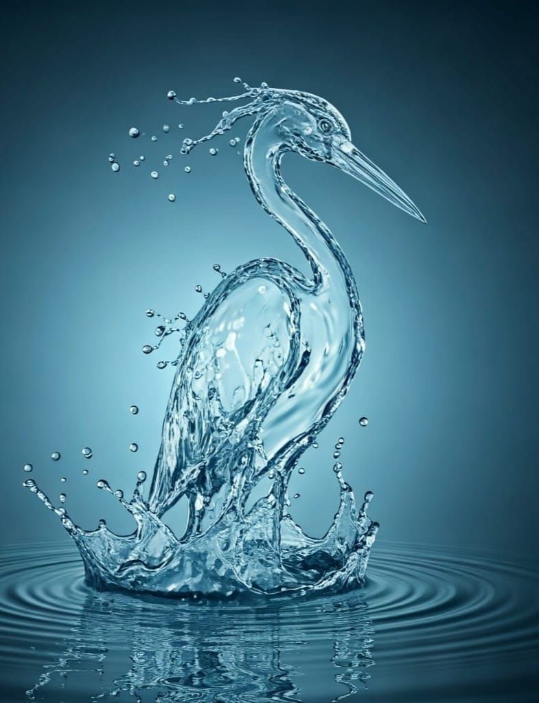 Things made of water. A heron made of water. 