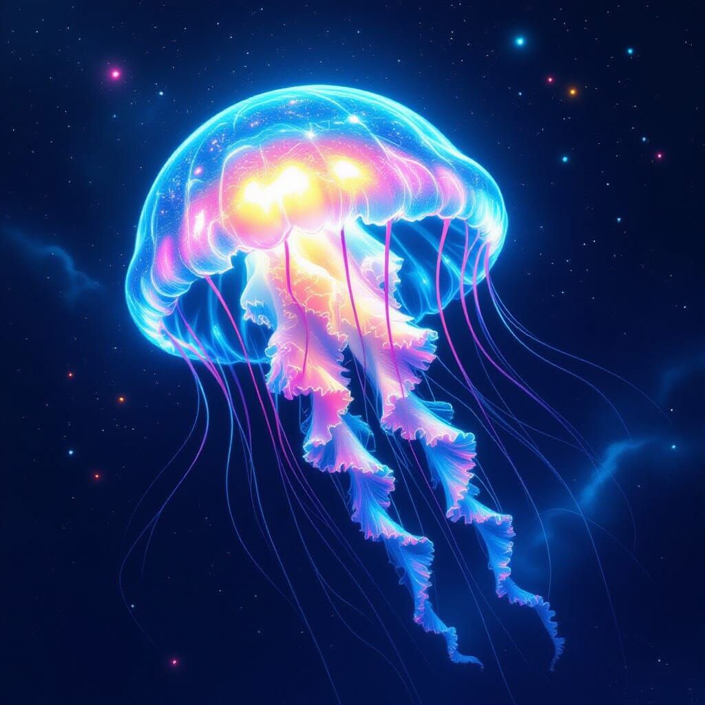 Bioluminescent Jellyfish in Nebula, Matte Painting