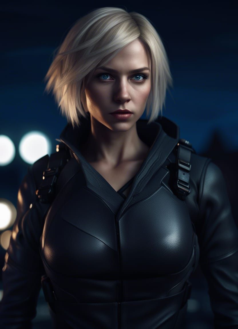 Vigilante Woman on Rooftop in Moonlight