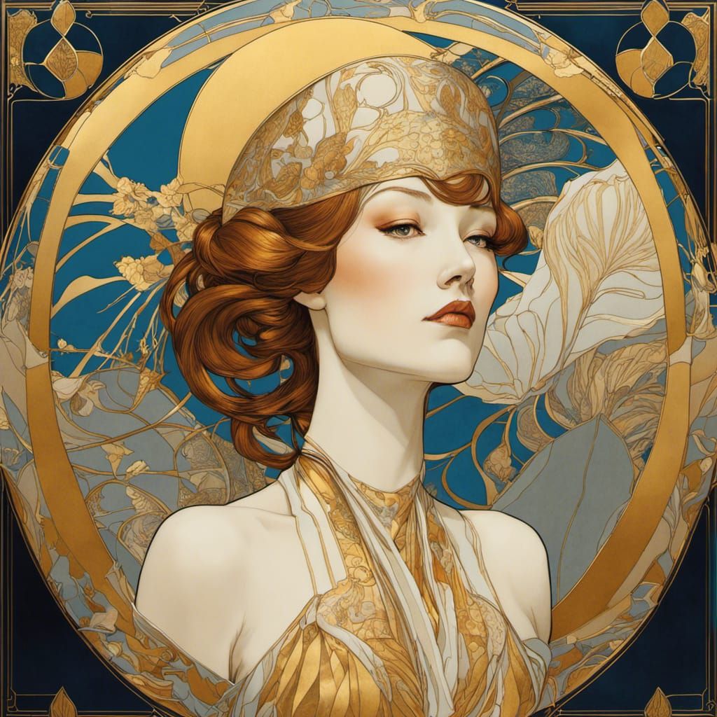 Kintsugi Burlesque Goddess in Art Nouveau Style