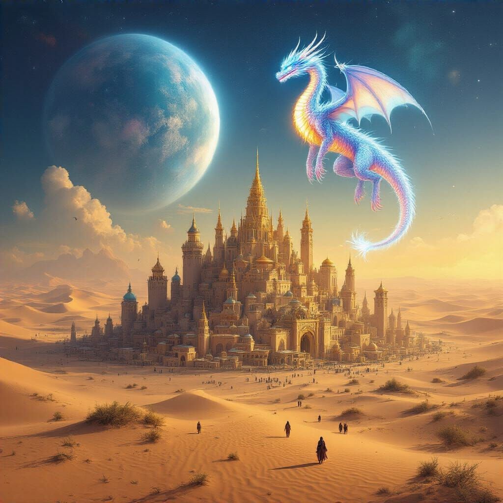 Desert Mirage City on Alien Planet with Two Suns