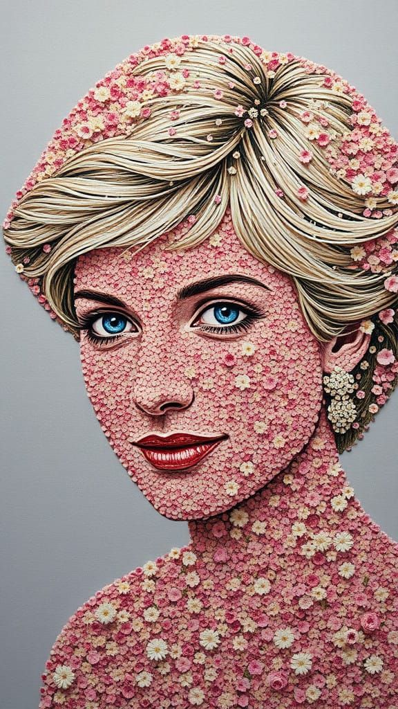 Princess Diana's Face in Vibrant Floral Mosaic