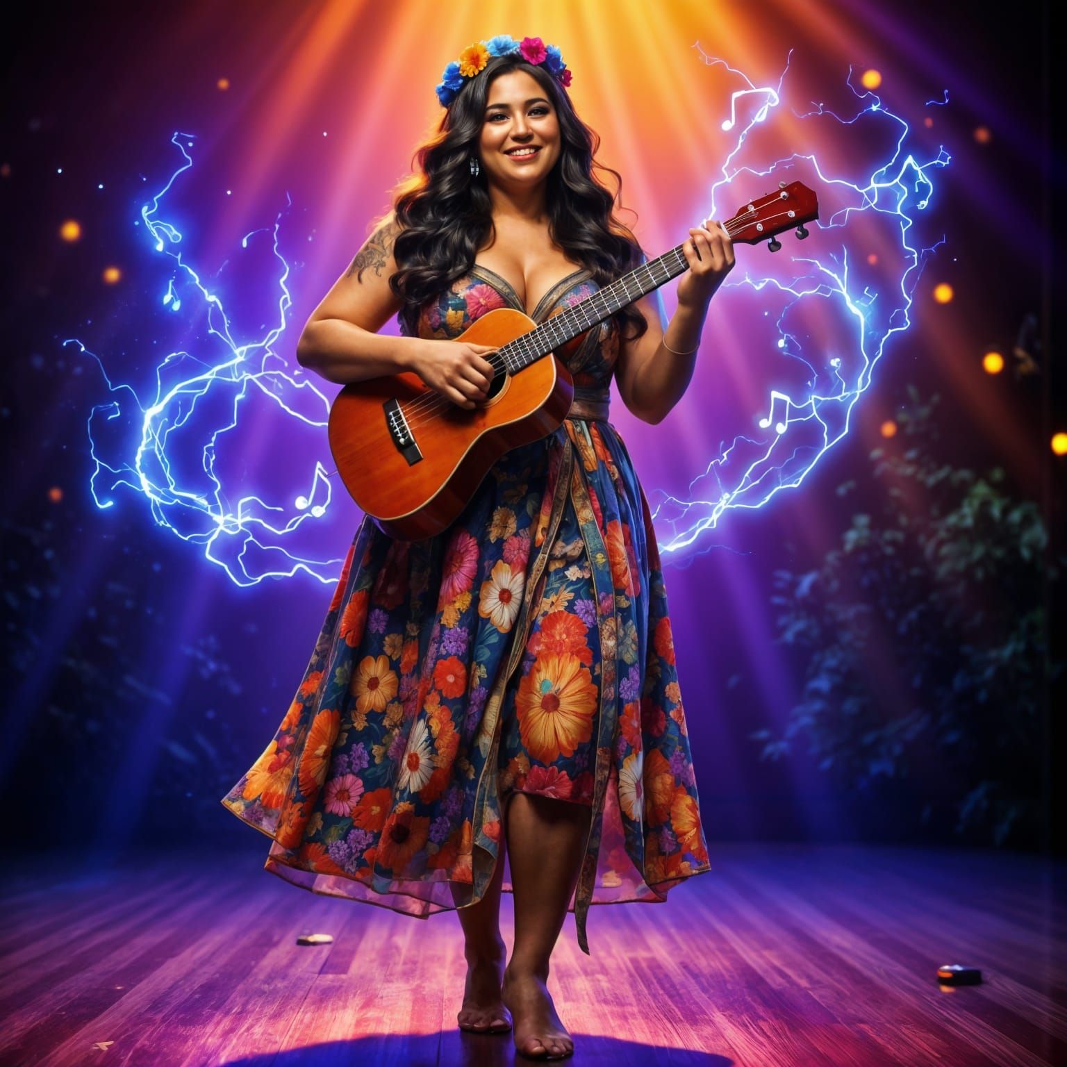 Elegant Hawaiian Ukulele Virtuoso Under Spotlight