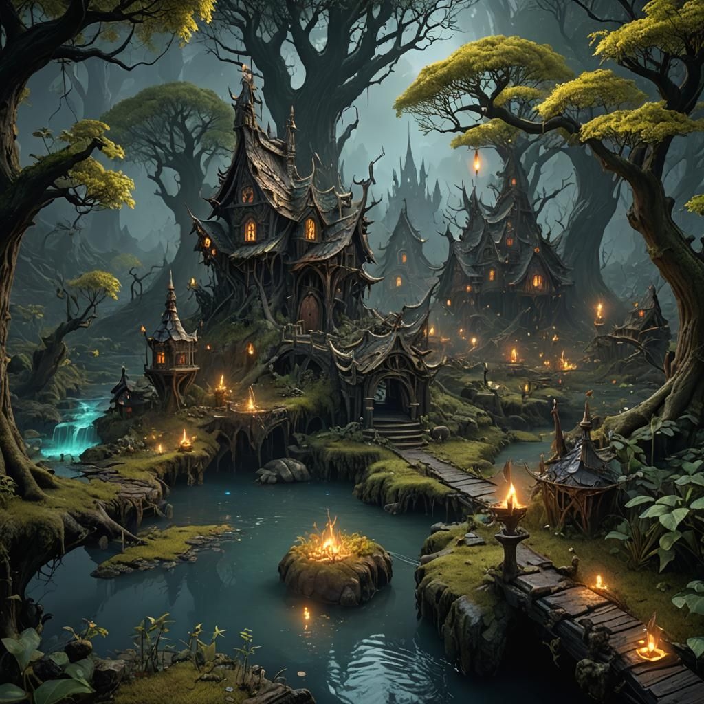 Elf in Nightmare Swamp: Detailed Matte Painting