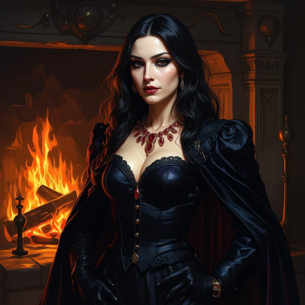 Steampunk Vampire by Fireplace