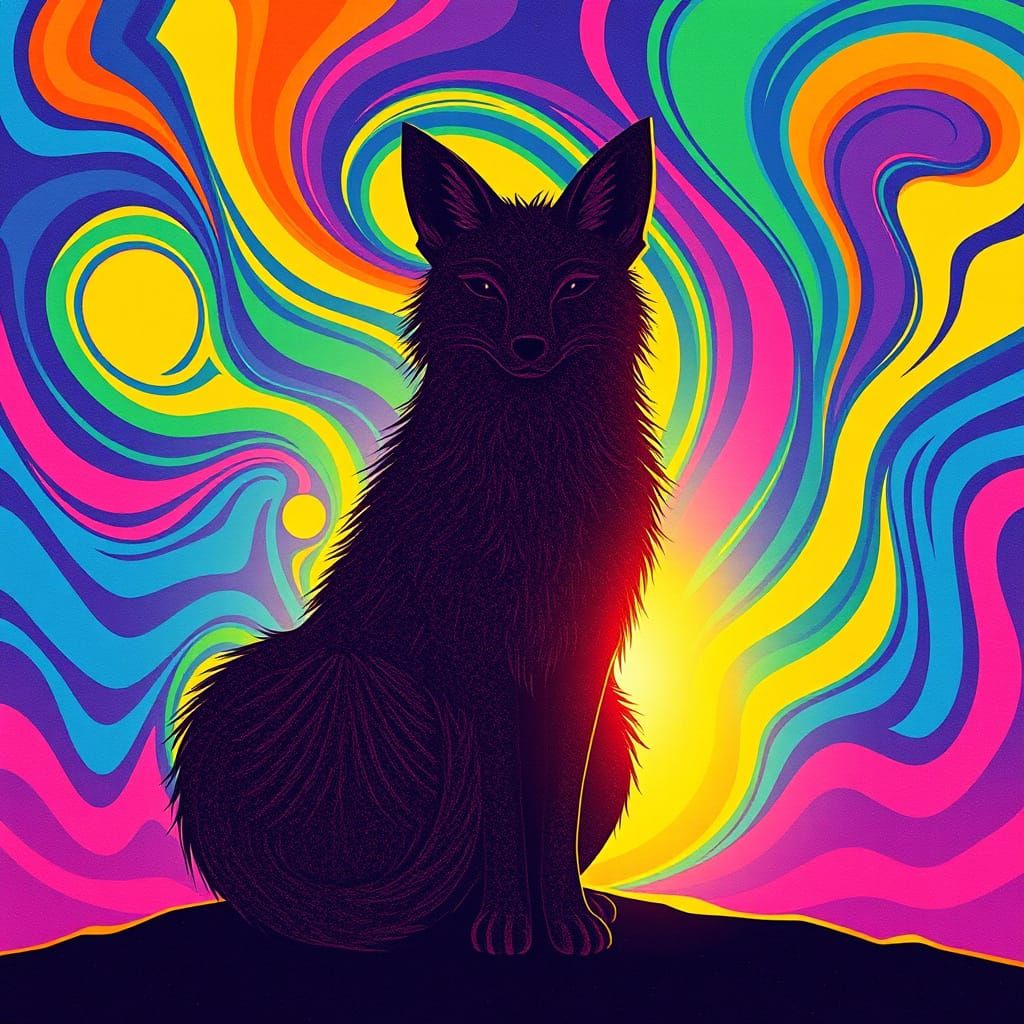 Stylized Fox Silhouette in Psychedelic Swirling Colors