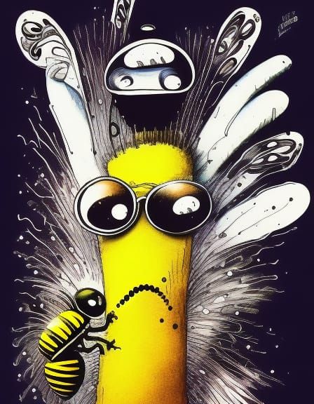 Happy Bee in Gonzo Style Illustration