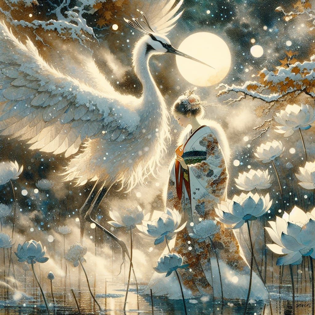 Surreal Dreamscape in Ukiyo-e Style with a Dancing Woman