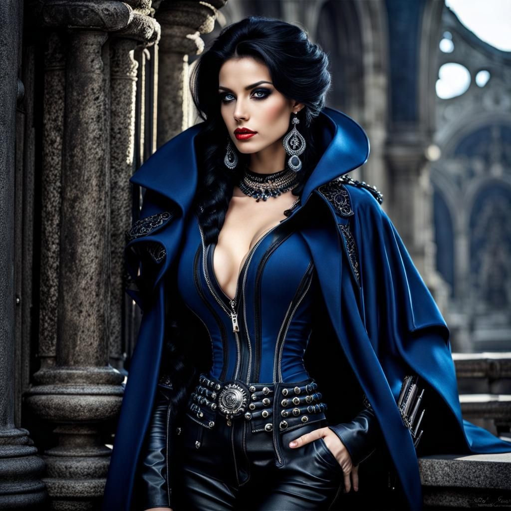 Beautiful Gothic Italian Girl in Blue Coat