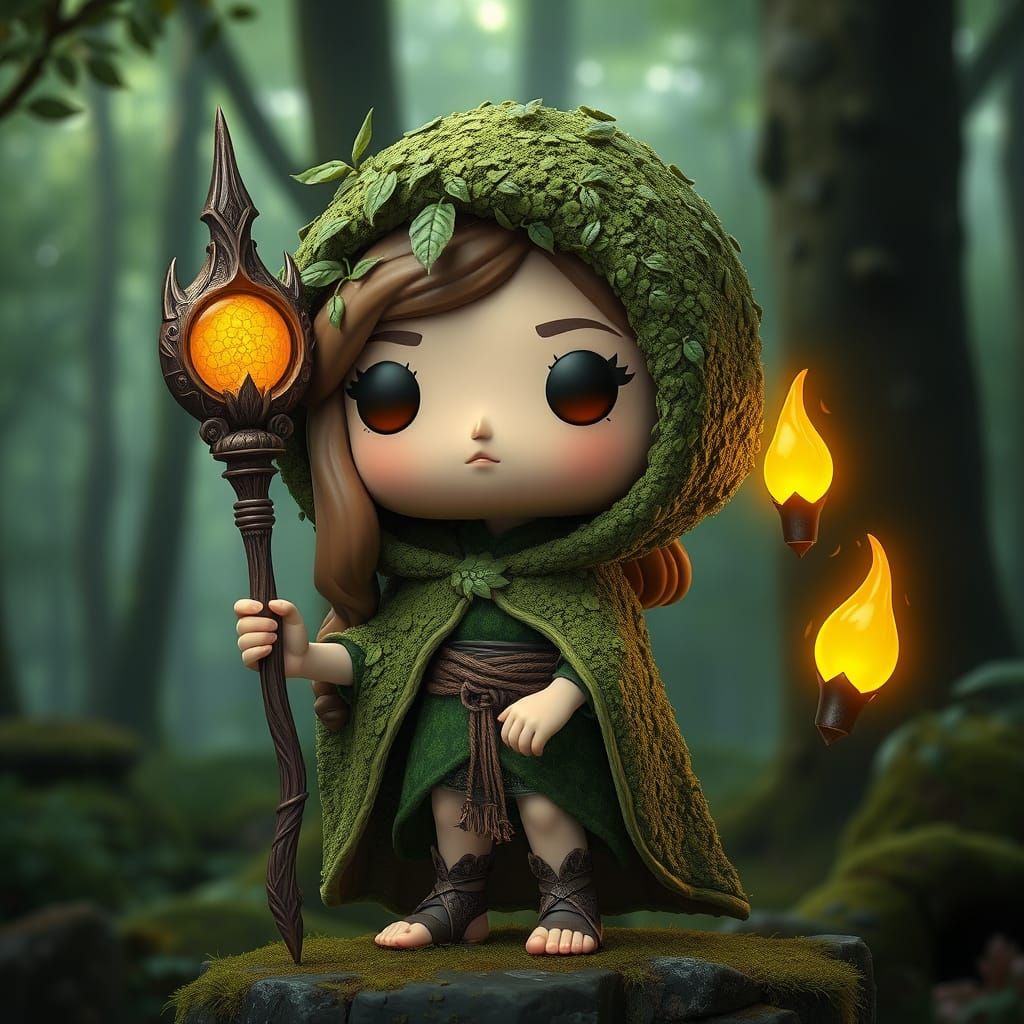 Anime-Style Druid Girl Funko Pop in Forest