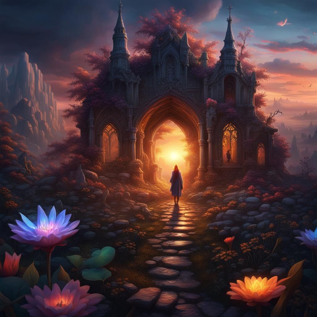 Glowing Hope Amidst Chaos, Detailed Matte Painting