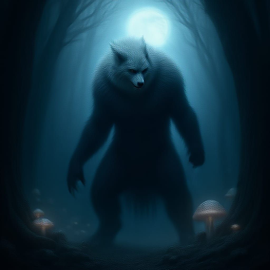 Cyberpunk-Inspired Werewolf Vergil in Moonlit Forest