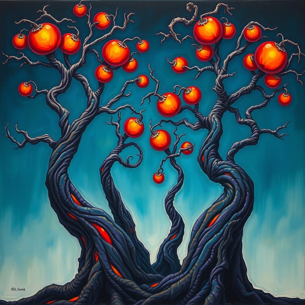 Surreal Trees with Glowing Fruit in a Dreamscape