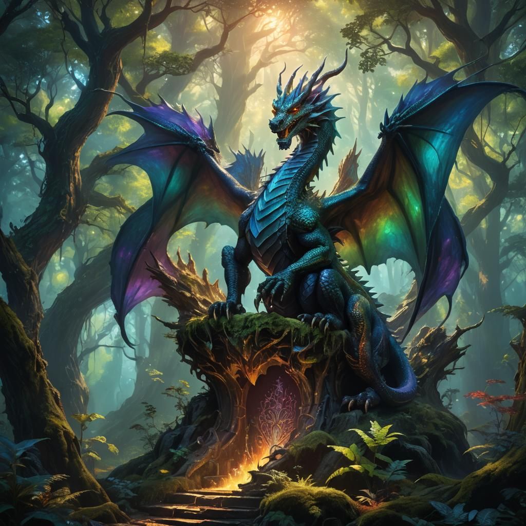 Majestic Dragon-Like Creature in Vibrant Oil Painting Style