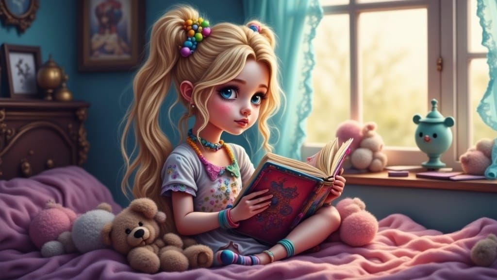 Lo-fi Harley Quinn Reading Book, Pastel Art