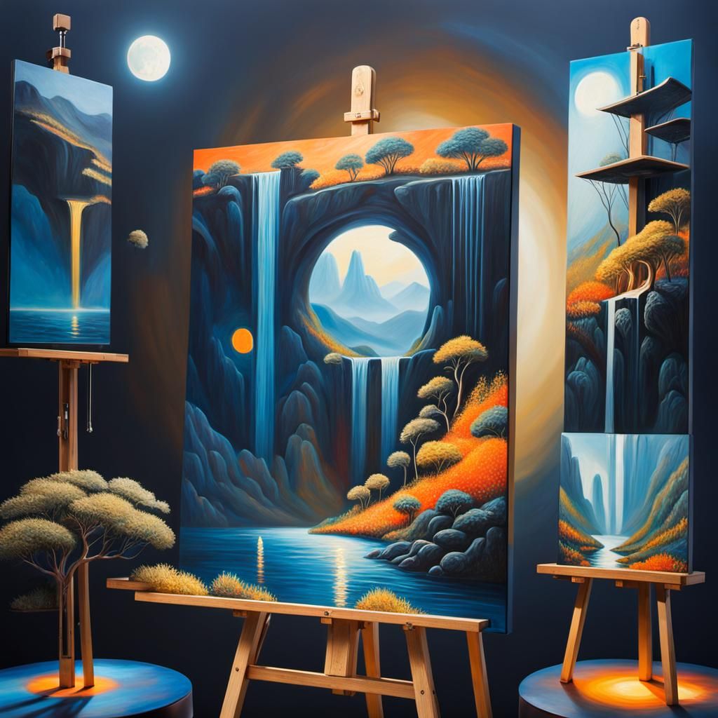 Surreal Oil Painting with Golden Highlights