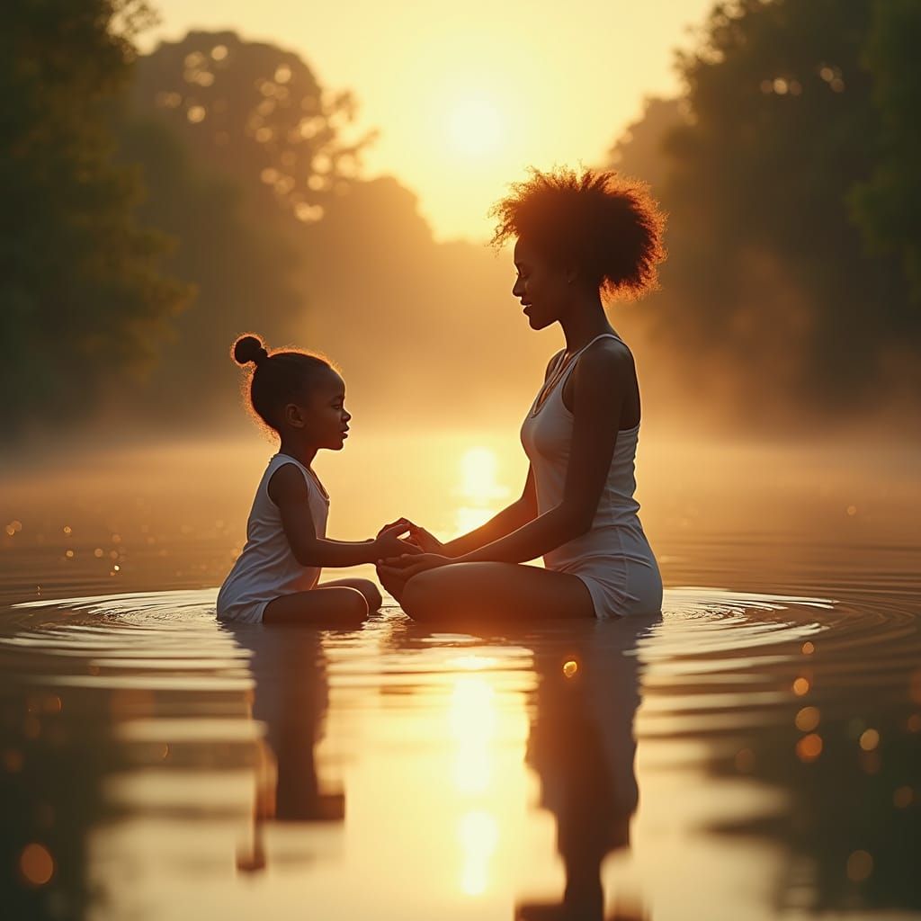 Meditating Girl in Golden Hour Lake Portrait