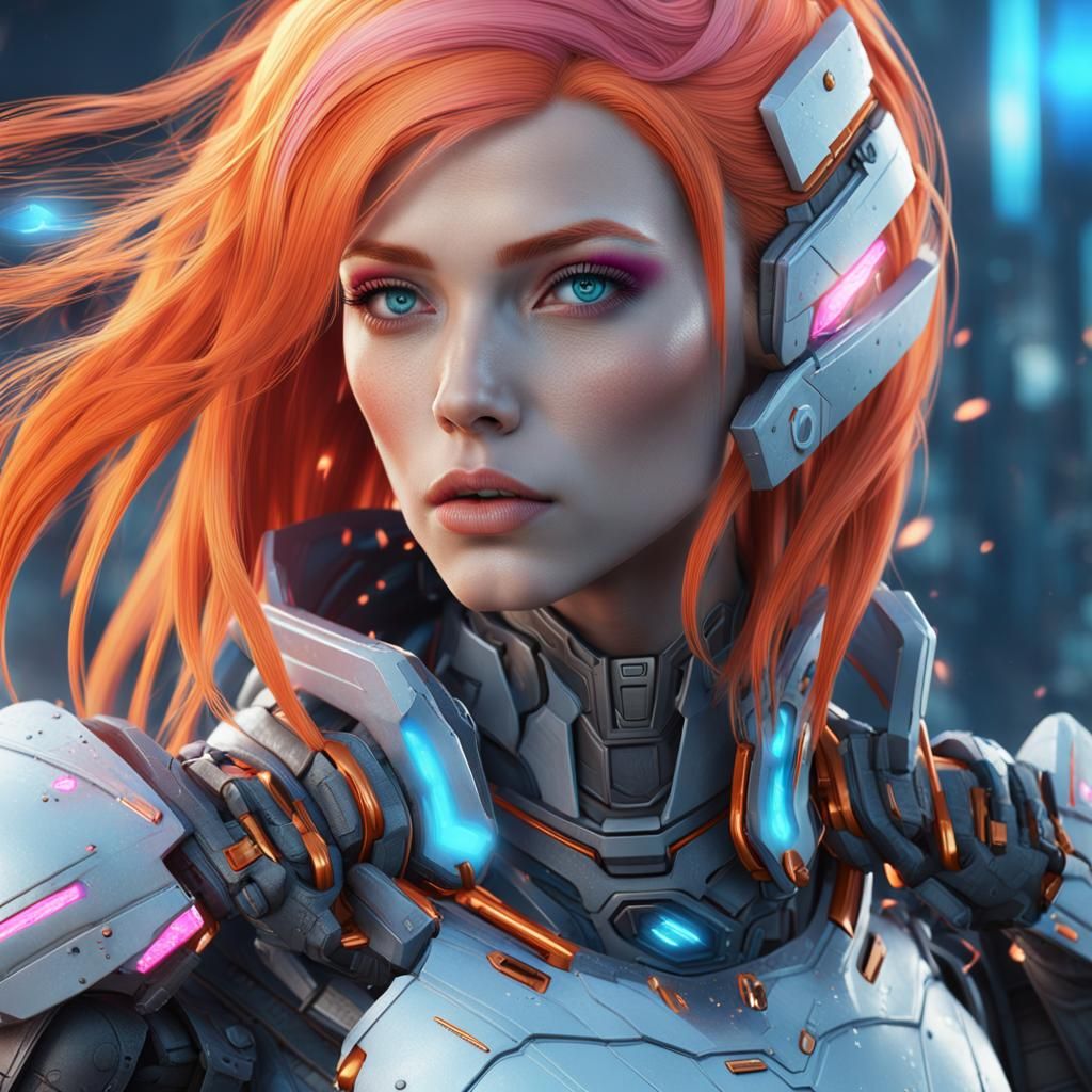 Futuristic Warrior Woman with Orange Hair in Unreal Engine