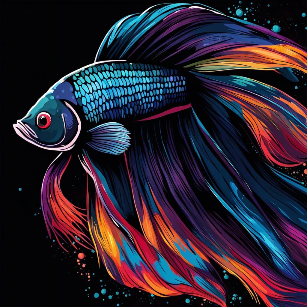 Colorful Betta Fish Digital Painting in Mixed Media Style