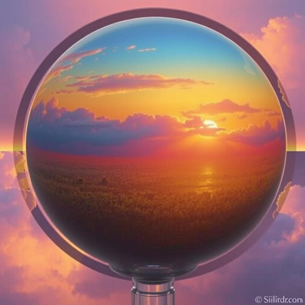 Translucent Sphere Silhouetted Against Colorful Sunset