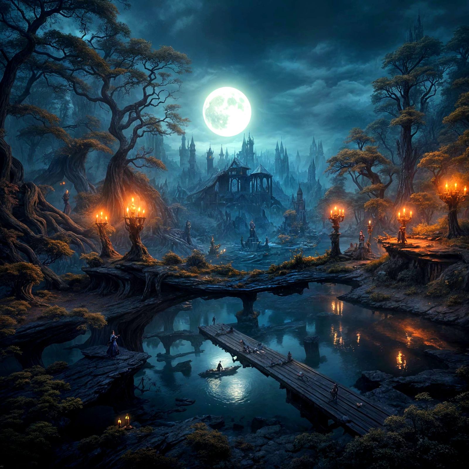 Eerie Lake Forest in Pre-Raphaelite Style