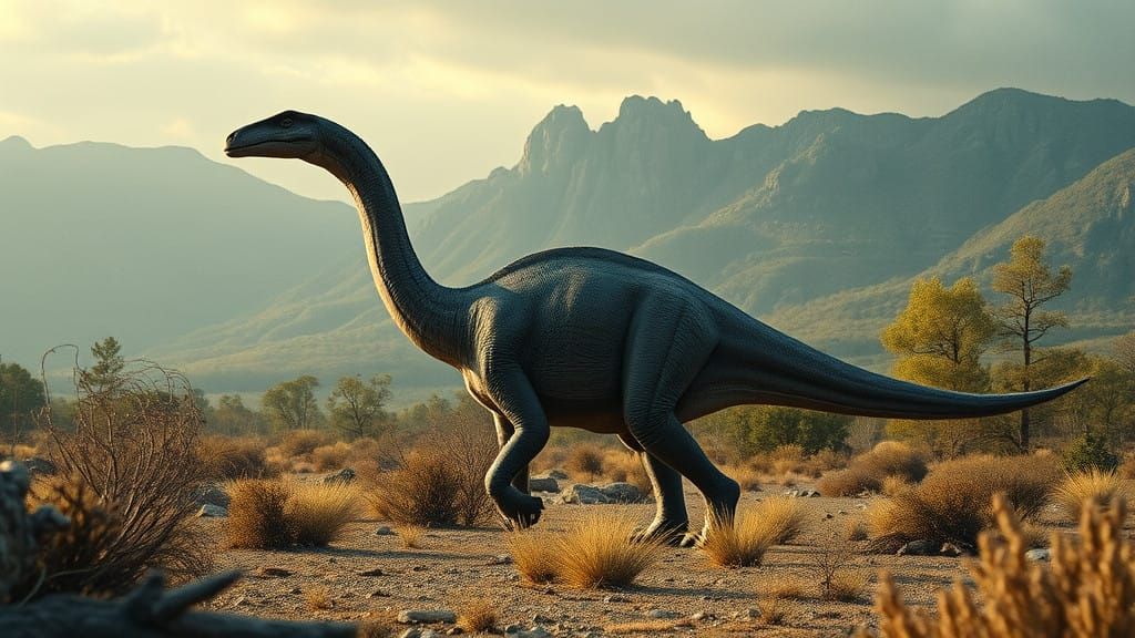 Diplodocus Roams a Dramatic Cambrian Landscape