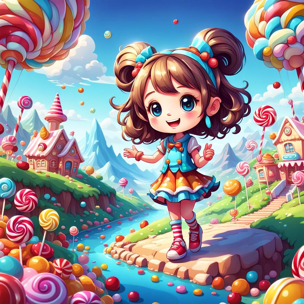 Charming Chibi Character in Detailed Candy Art Style