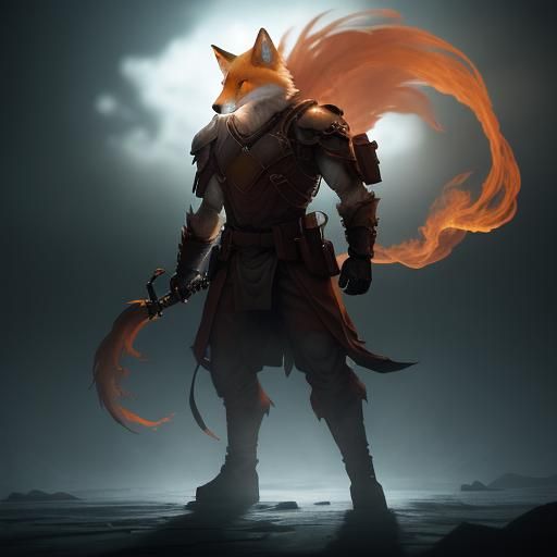 Ghostly Fox Spirit in Library: Digital Fantasy Art