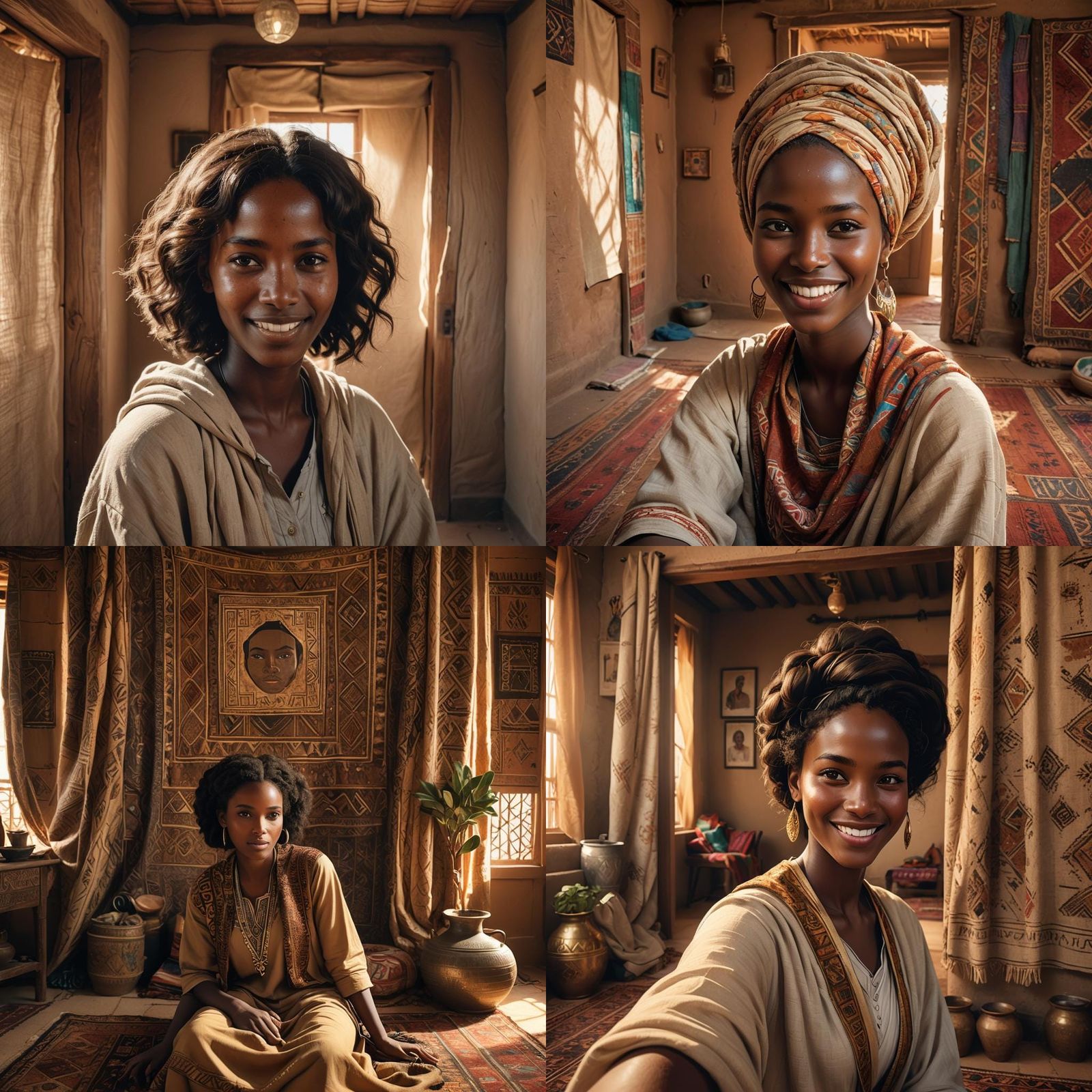 Young Sudanese Girl Selfie in Traditional Home