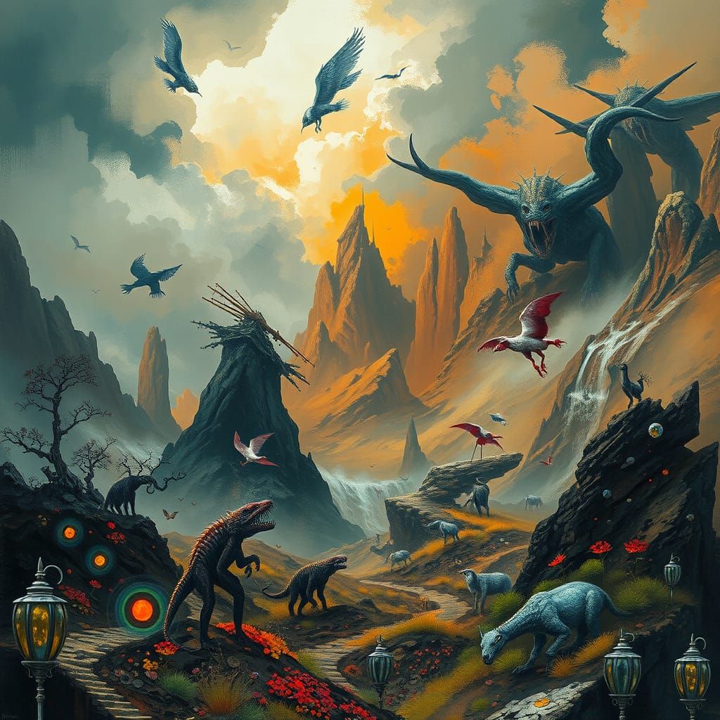 Mystical Primeval Landscapes with Ancient Beasts